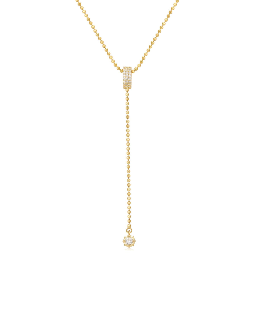 Luv AJ-Ball Chain Lariat-Necklaces-14k Gold Plated, Cubic Zirconia-Blue Ruby Jewellery-Vancouver Canada