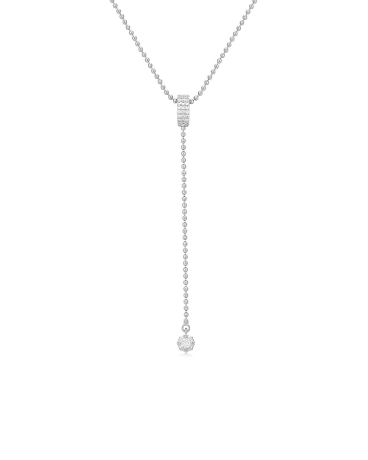 Luv AJ-Ball Chain Lariat-Necklaces-Sterling Silver Plated, Cubic Zirconia-Blue Ruby Jewellery-Vancouver Canada