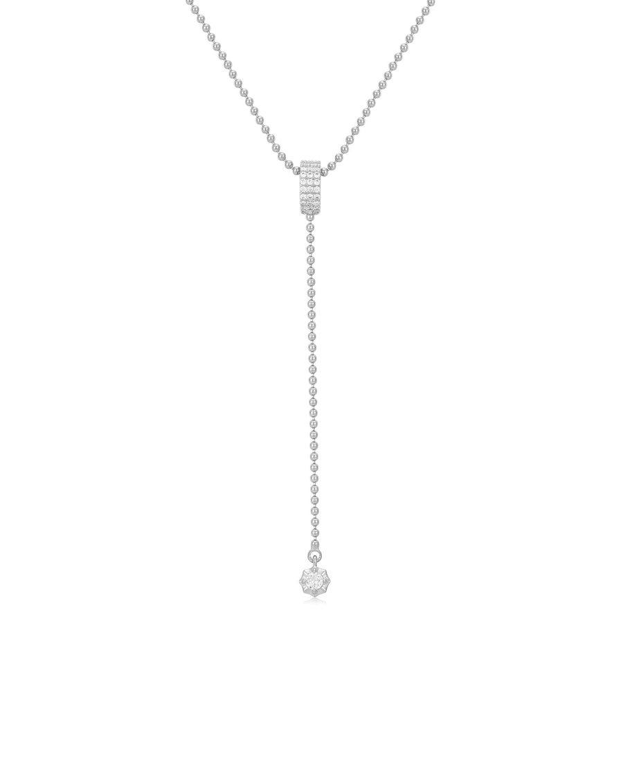 Luv AJ-Ball Chain Lariat-Necklaces-Sterling Silver Plated, Cubic Zirconia-Blue Ruby Jewellery-Vancouver Canada