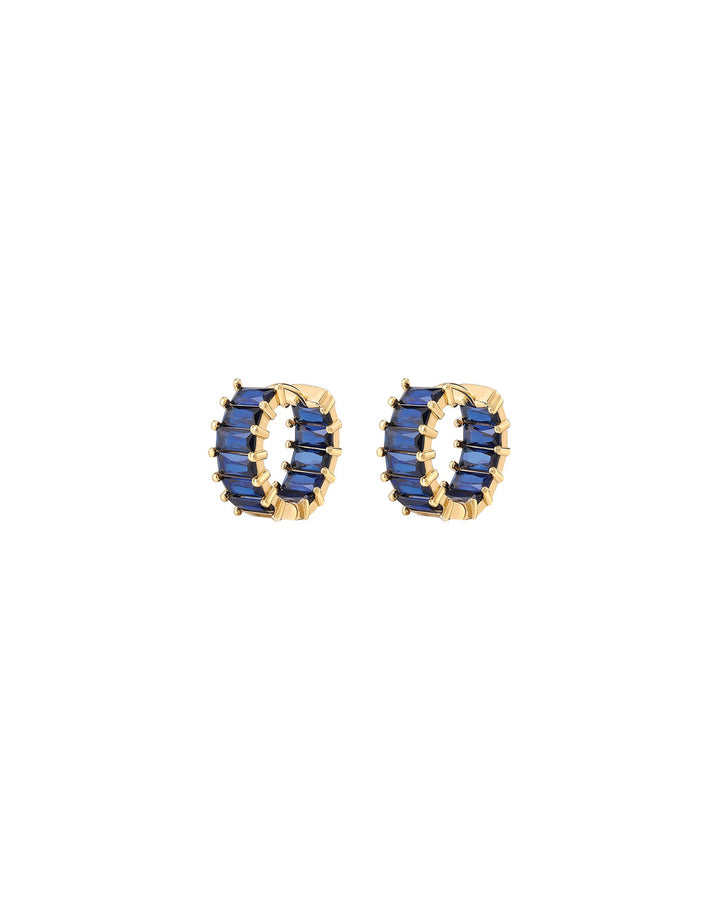 Luv AJ-Ballier Huggies-Earrings-14k Gold Plated, Blue Sapphire Cubic Zirconia-Blue Ruby Jewellery-Vancouver Canada