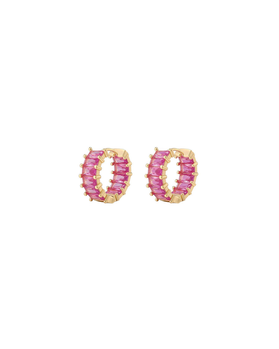 Luv AJ-Ballier Huggies-Earrings-14k Gold Plated, Pink Cubic Zirconia-Blue Ruby Jewellery-Vancouver Canada