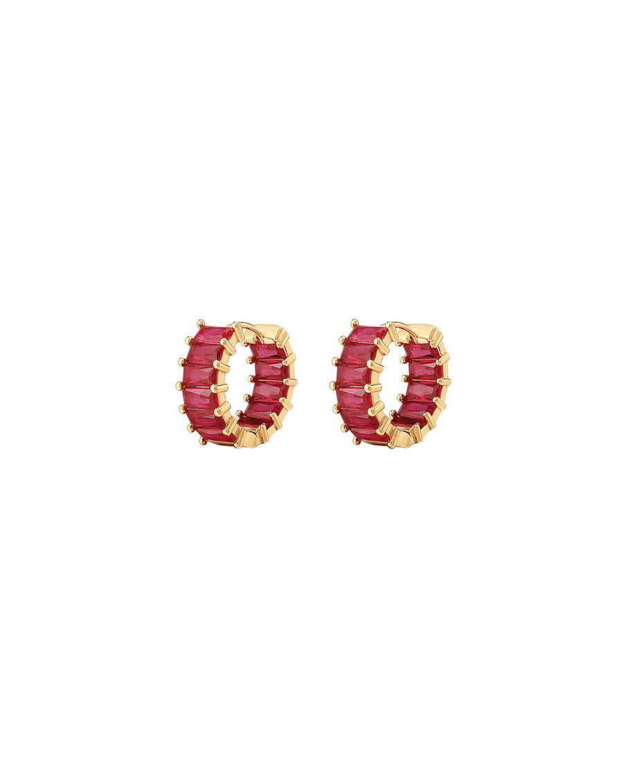 Luv AJ-Ballier Huggies-Earrings-14k Gold Plated, Ruby Red Cubic Zirconia-Blue Ruby Jewellery-Vancouver Canada