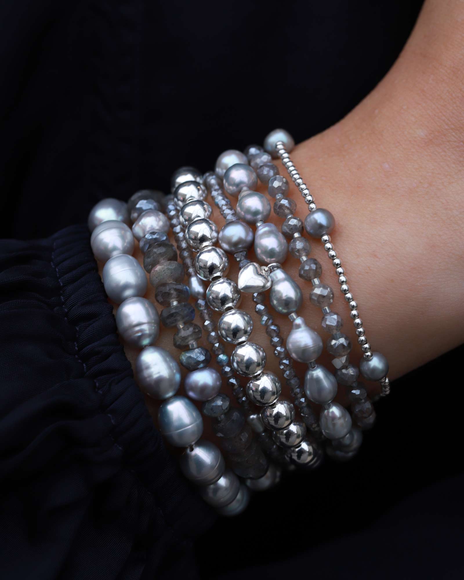 Cause We Care-Bead Station Pearl Bracelet | 2mm-Bracelets-Sterling Silver-Blue Ruby Jewellery-Vancouver Canada