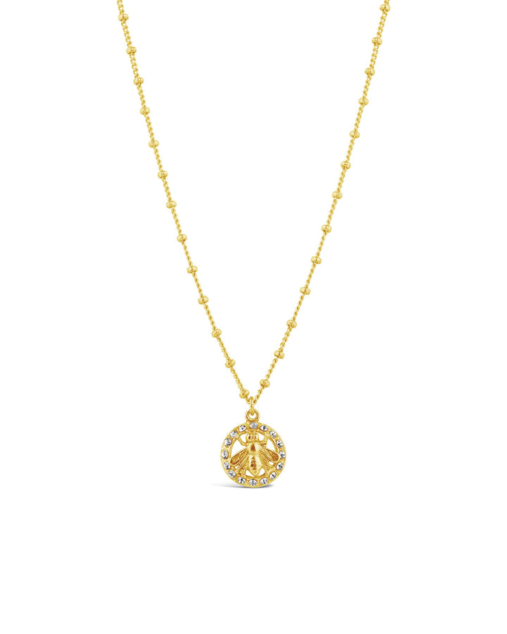 La Vie Parisienne-Bee CZ Disc Necklace-Necklaces-14k Gold Plated, Black Diamond Crystal-Blue Ruby Jewellery-Vancouver Canada