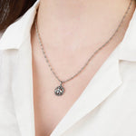 La Vie Parisienne-Bee CZ Disc Necklace-Necklaces-Sterling Silver Plated, Black Diamond Crystal-Blue Ruby Jewellery-Vancouver Canada