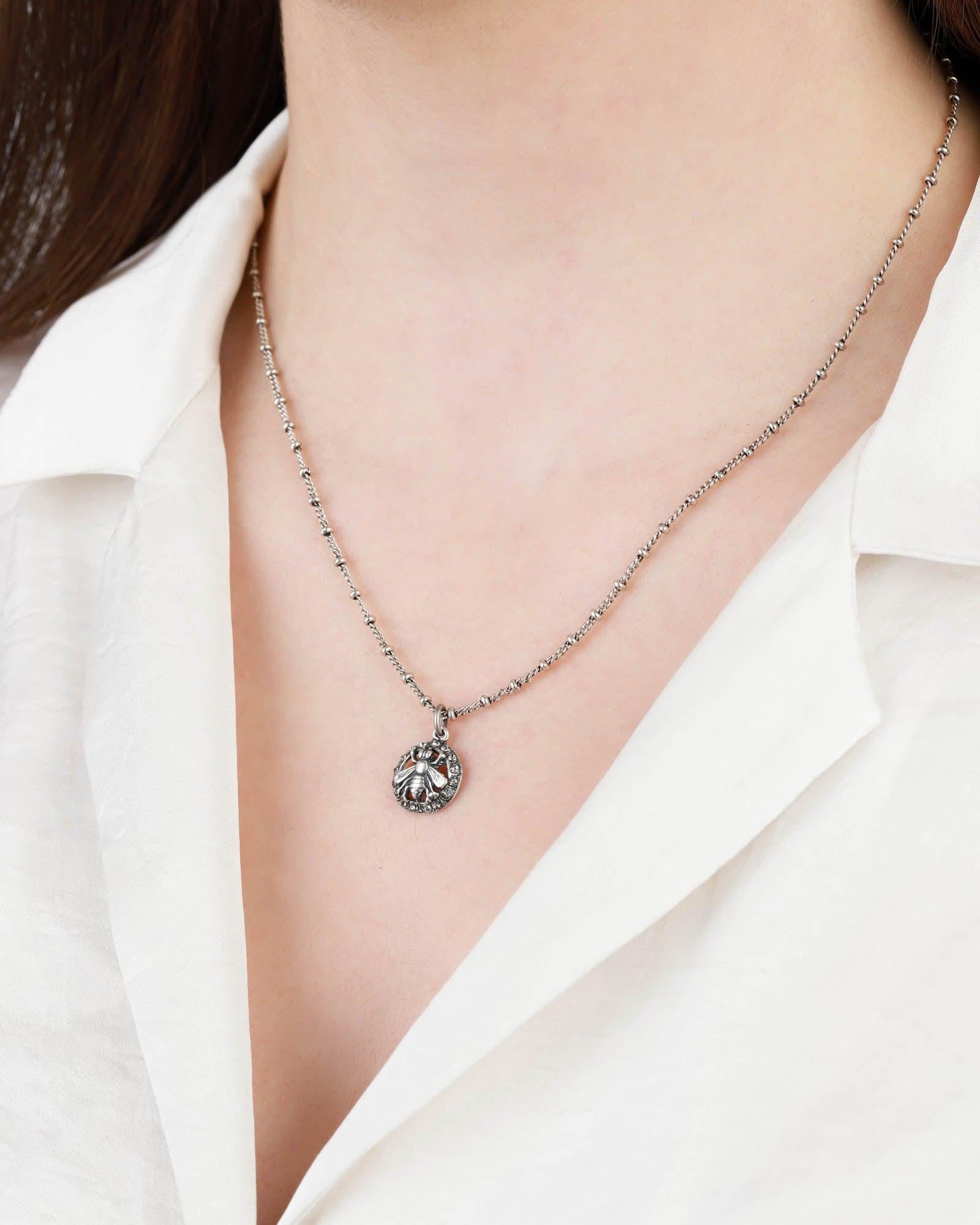 La Vie Parisienne-Bee CZ Disc Necklace-Necklaces-Sterling Silver Plated, Black Diamond Crystal-Blue Ruby Jewellery-Vancouver Canada