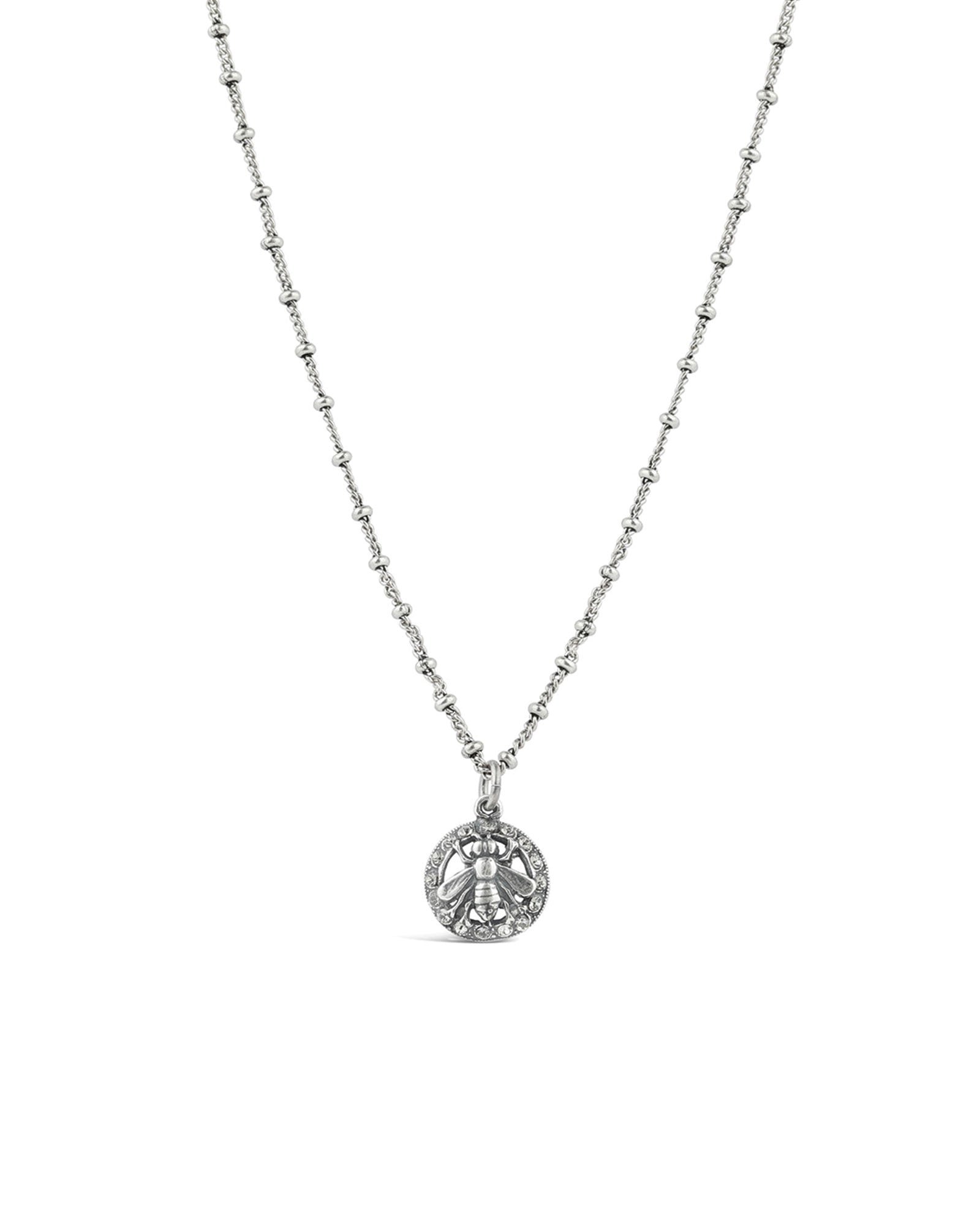 La Vie Parisienne-Bee CZ Disc Necklace-Necklaces-Sterling Silver Plated, Black Diamond Crystal-Blue Ruby Jewellery-Vancouver Canada