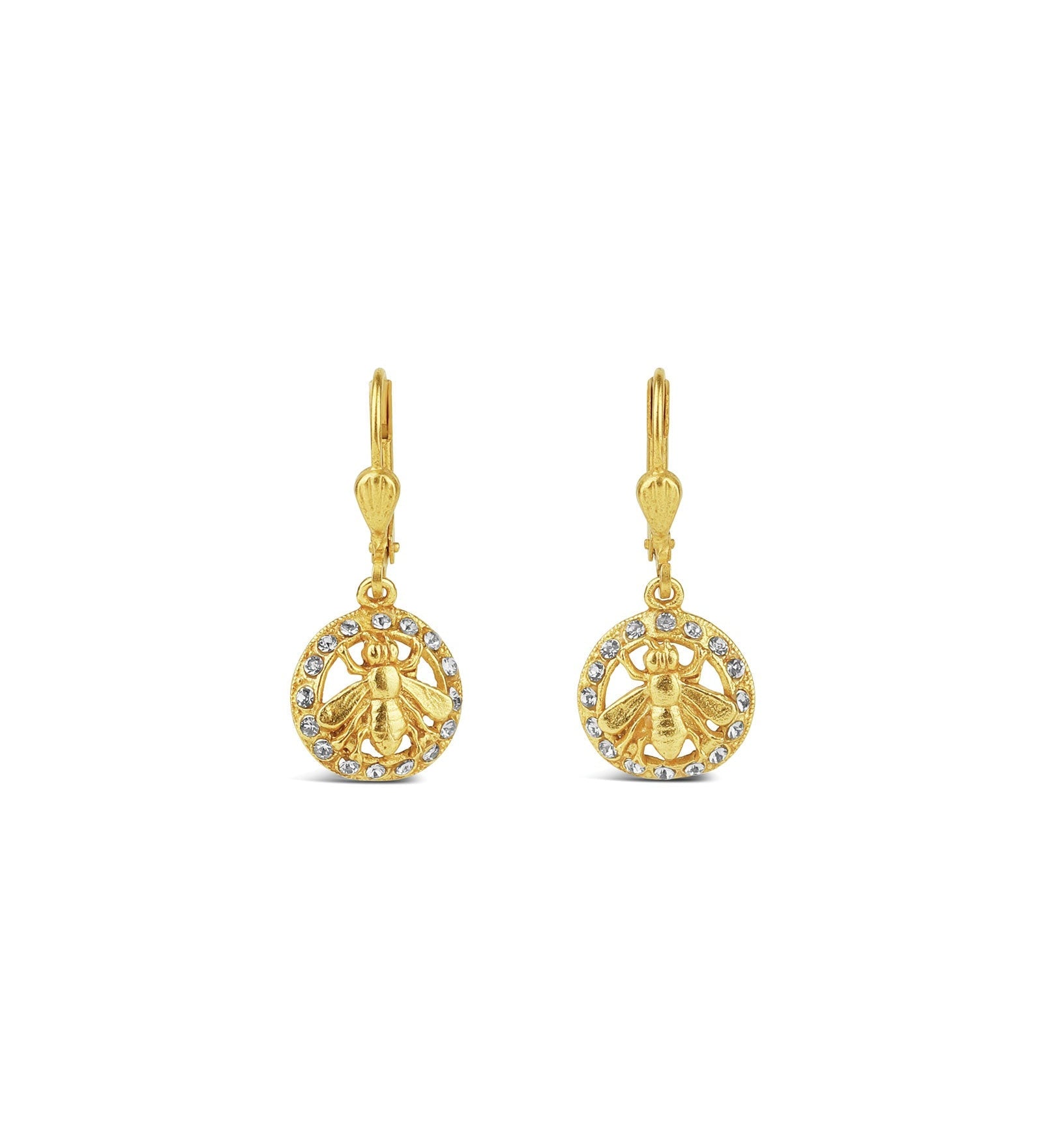 La Vie Parisienne-Bee In Crystal Circle Hooks-Earrings-14k Gold Plated, Black Diamond Crystal-Blue Ruby Jewellery-Vancouver Canada