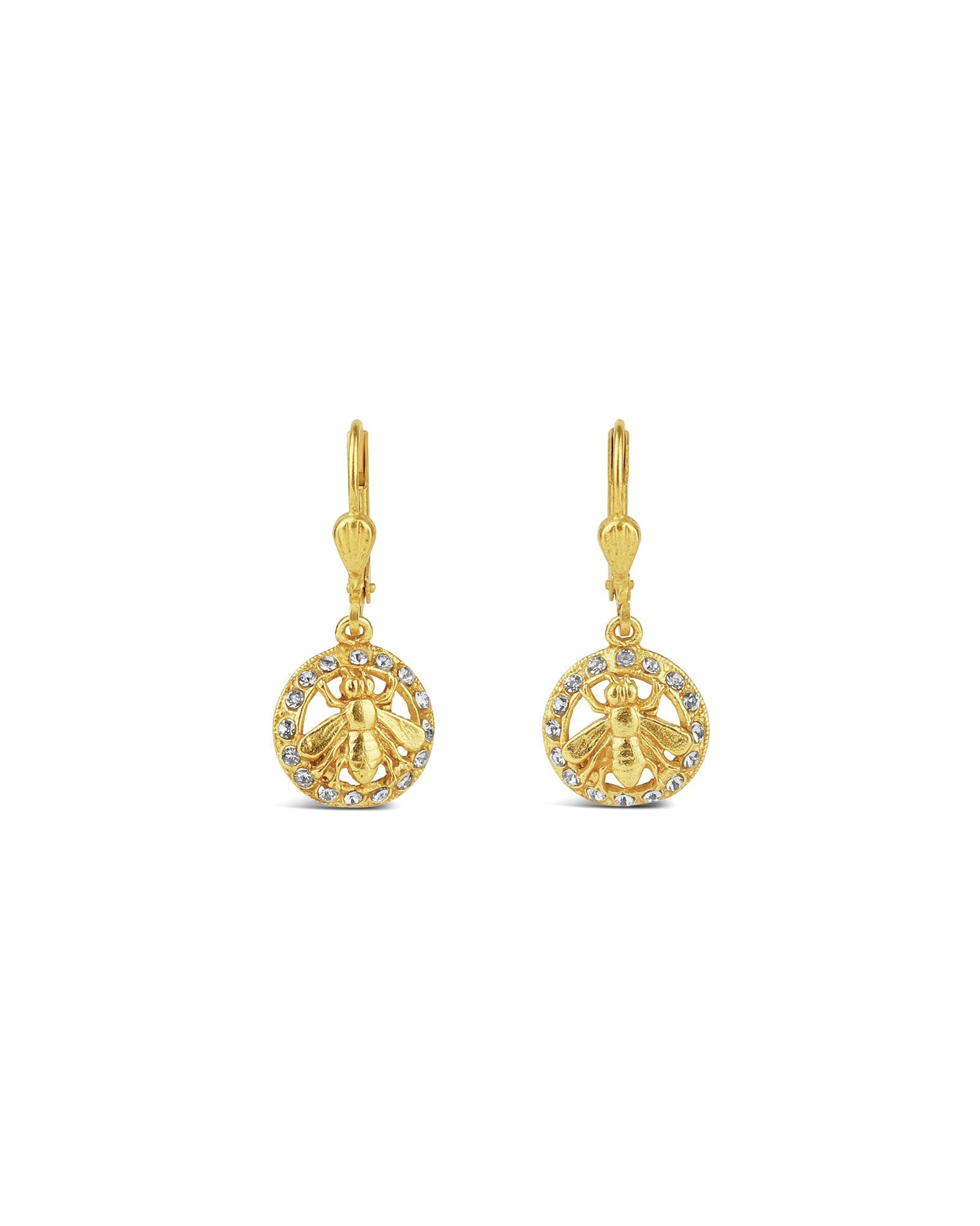 La Vie Parisienne-Bee In Crystal Circle Hooks-Earrings-14k Gold Plated, Black Diamond Crystal-Blue Ruby Jewellery-Vancouver Canada