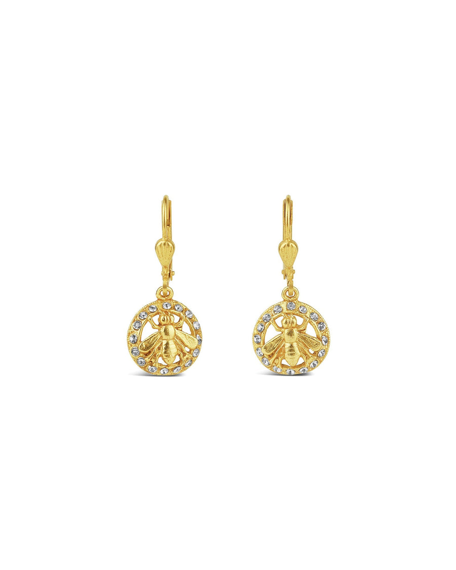 La Vie Parisienne-Bee In Crystal Circle Hooks-Earrings-14k Gold Plated, Black Diamond Crystal-Blue Ruby Jewellery-Vancouver Canada
