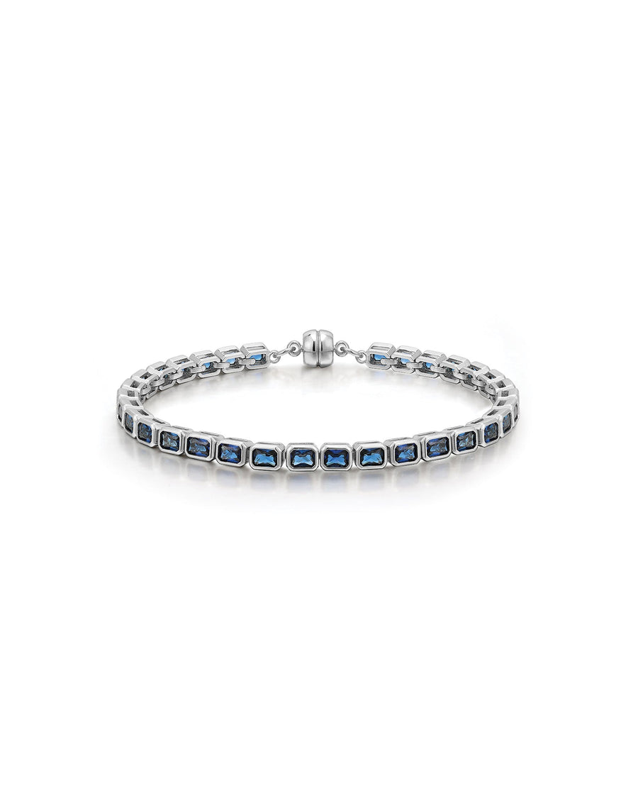Luv AJ-Bezel Emerald Ballier Bracelet-Bracelets-Sterling Silver Plated, Blue Sapphire Cubic Zirconia-Blue Ruby Jewellery-Vancouver Canada