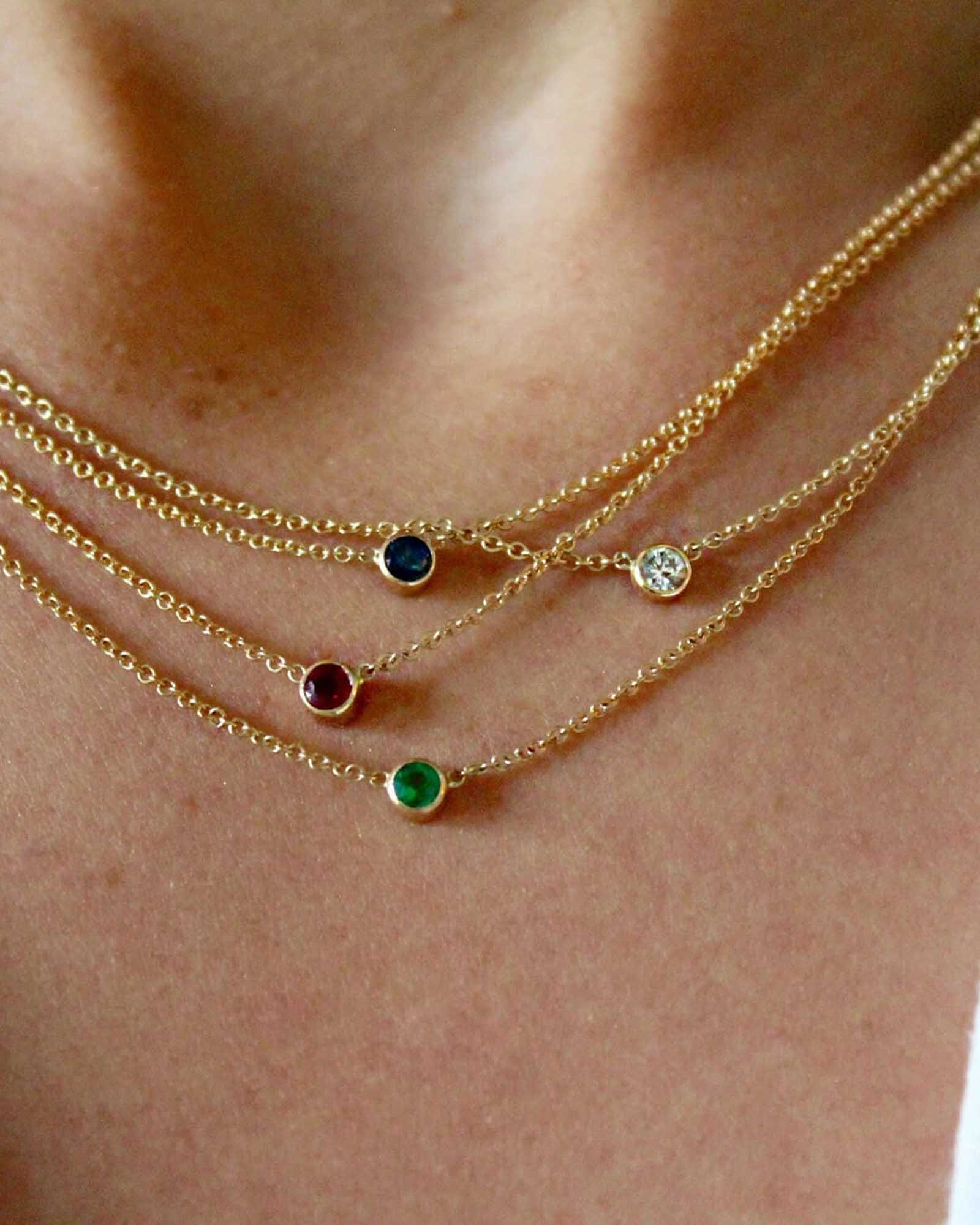Quiet Icon-Bezel CZ Birthstone Necklace-Necklaces-14k Gold Vermeil, Peridot - August-Blue Ruby Jewellery-Vancouver Canada