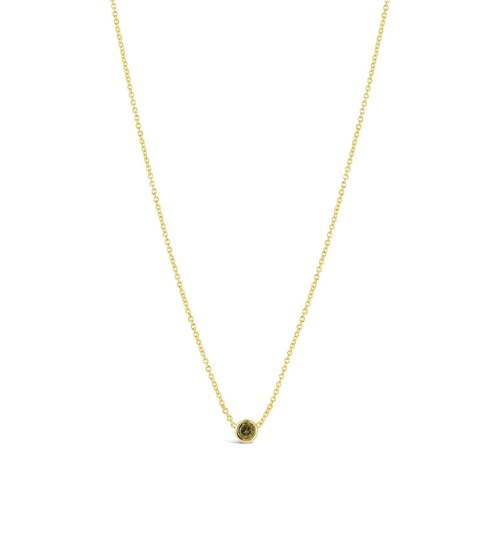 Quiet Icon-Bezel CZ Birthstone Necklace-Necklaces-14k Gold Vermeil, Peridot - August-Blue Ruby Jewellery-Vancouver Canada