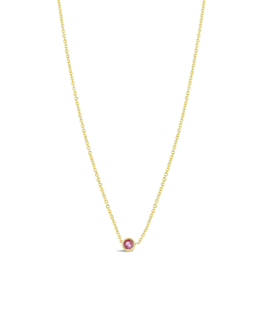 Quiet Icon-Bezel CZ Birthstone Necklace-Necklaces-14k Gold Vermeil, Pink Tourmaline - October-Blue Ruby Jewellery-Vancouver Canada