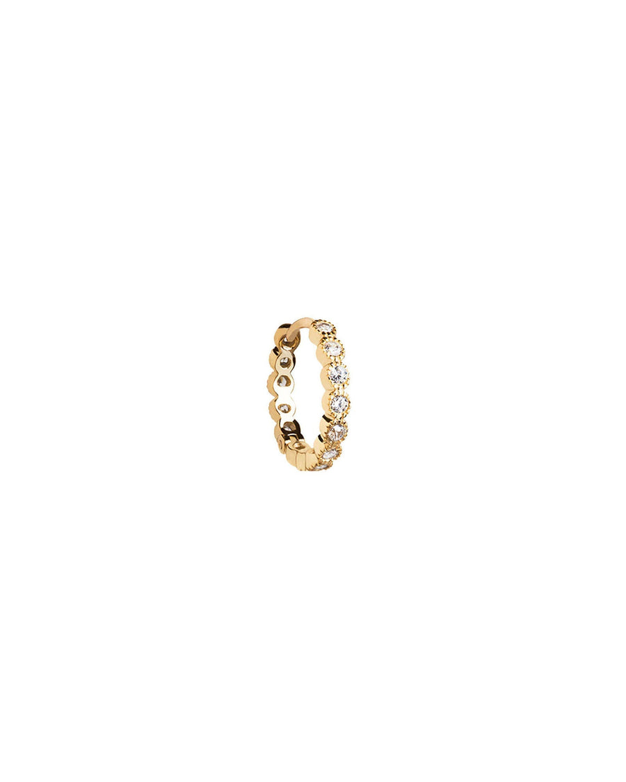 Quiet Icon-Bezel CZ Huggie I 14mm-Earrings-14k Gold Vermeil, Cubic Zirconia-Blue Ruby Jewellery-Vancouver Canada