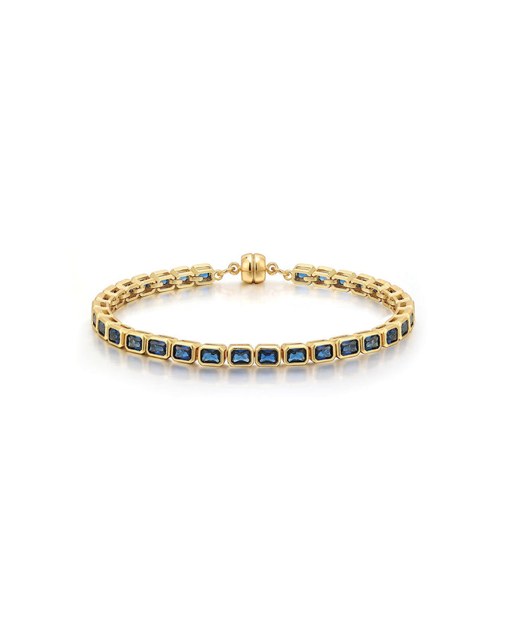 Luv AJ-Bezel Emerald Ballier Bracelet-Bracelets-14k Gold Plated, Blue Sapphire Cubic Zirconia-Blue Ruby Jewellery-Vancouver Canada