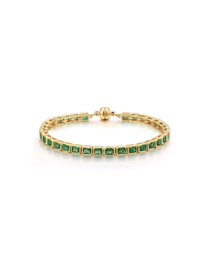 Luv AJ-Bezel Emerald Ballier Bracelet-Bracelets-14k Gold Plated, Emerald Green Cubic Zirconia-Blue Ruby Jewellery-Vancouver Canada