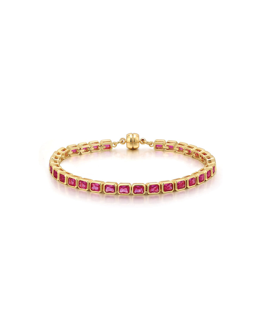 Luv AJ-Bezel Emerald Ballier Bracelet-Bracelets-14k Gold Plated, Pink Cubic Zirconia-Blue Ruby Jewellery-Vancouver Canada