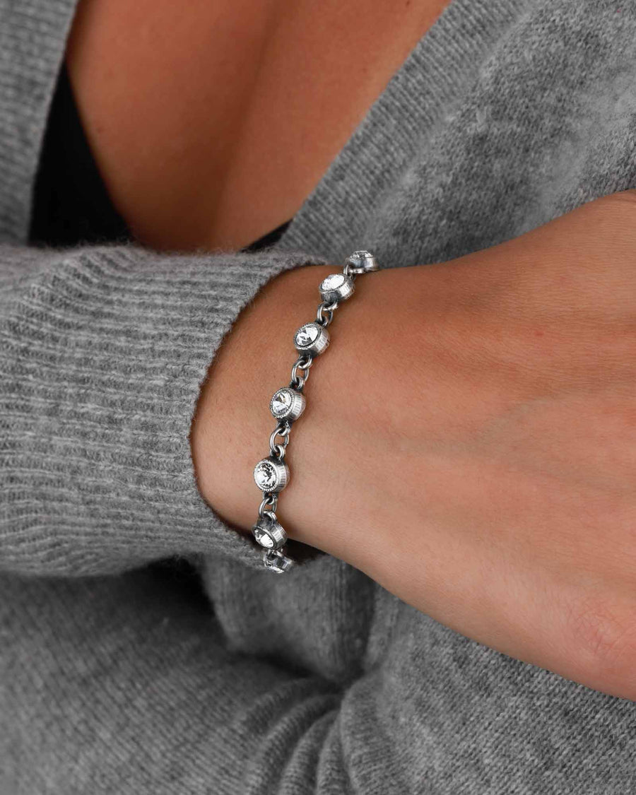 La Vie Parisienne-Bezel Link Bracelet-Bracelets-Sterling Silver Plated Silver, White Crystal-Blue Ruby Jewellery-Vancouver Canada
