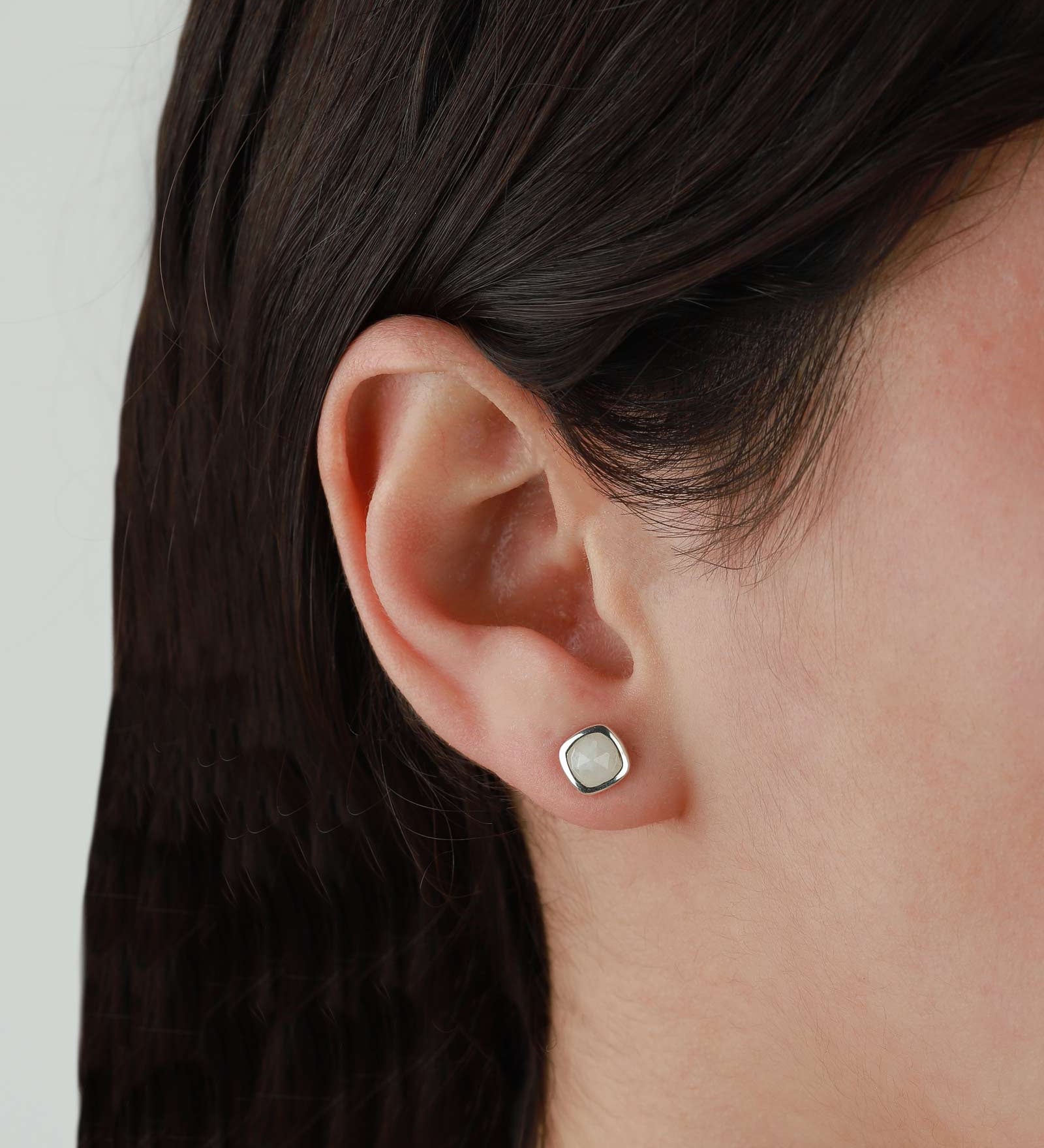 Tashi-Bezel Square Moonstone Studs-Earrings-Sterling Silver, Rainbow Moonstone-Blue Ruby Jewellery-Vancouver Canada