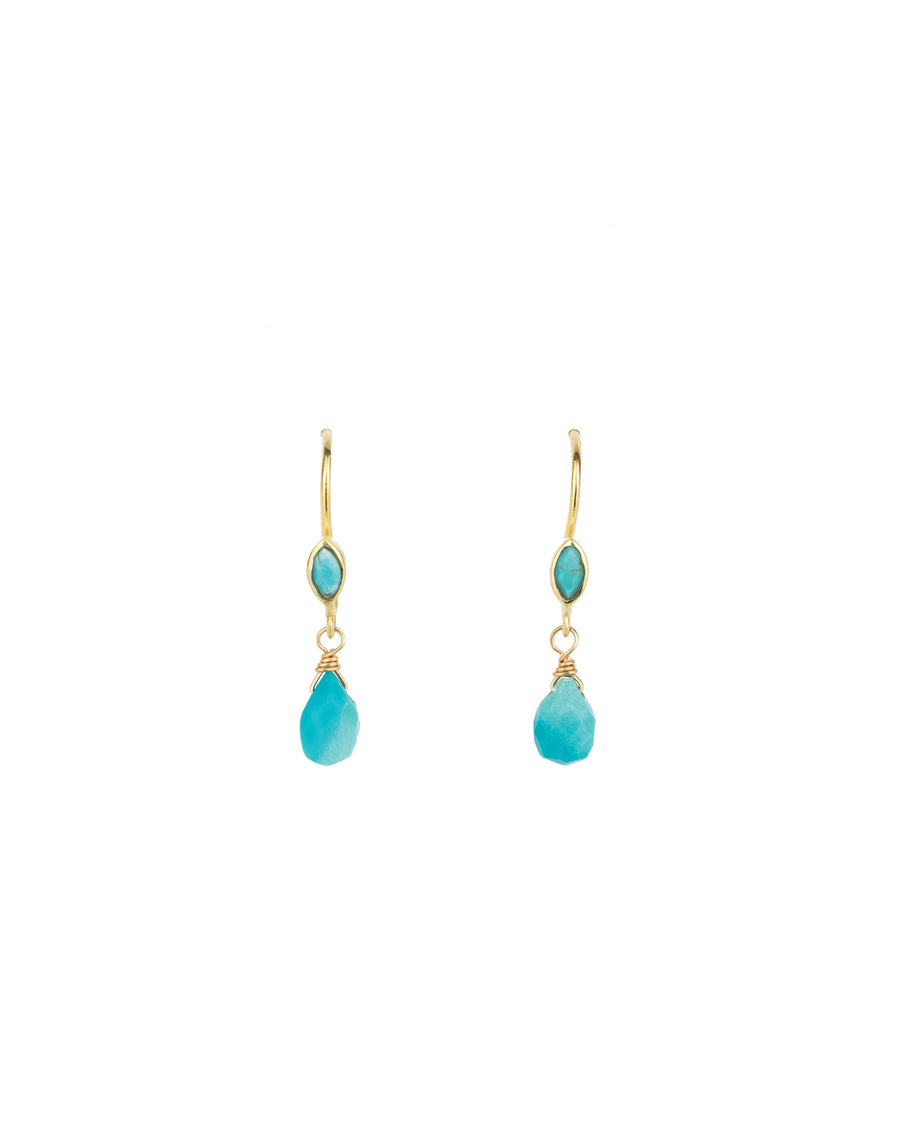 Gem Jar-Bezel Stone Teardrop Hooks-Earrings-14k Gold Plated, Turquoise-Blue Ruby Jewellery-Vancouver Canada