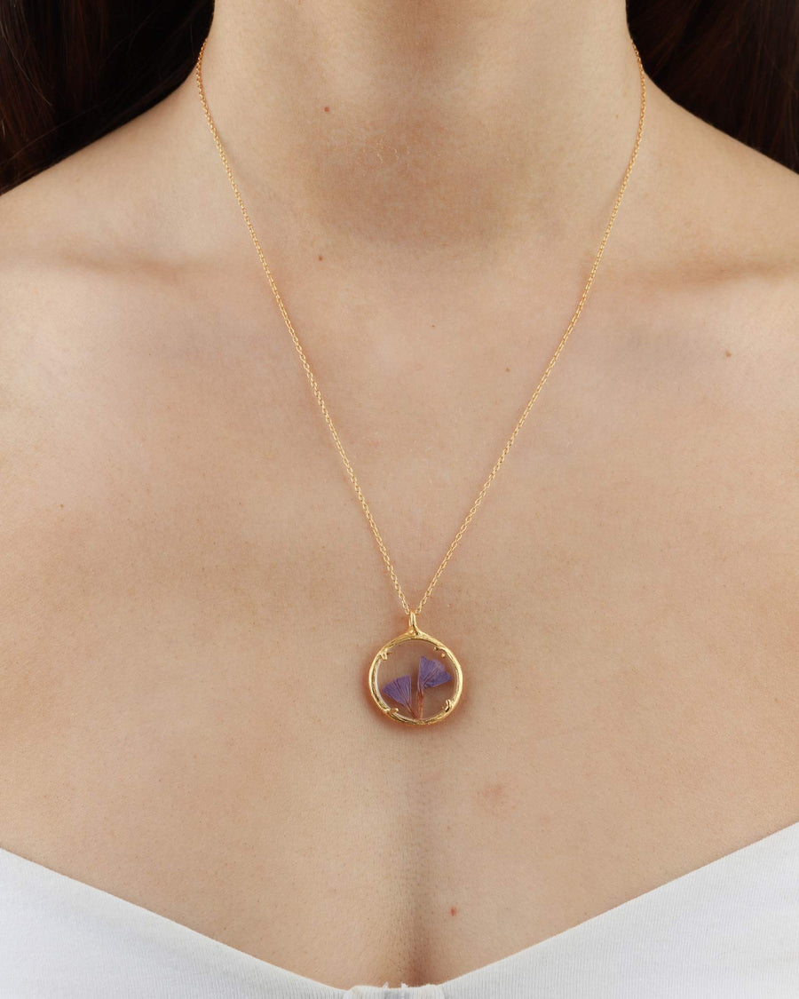 Catherine Weitzman-Birth Month Botanical Necklace I Small-Necklaces-July | 18k Gold Vermeil, Sea Lavender-Blue Ruby Jewellery-Vancouver Canada