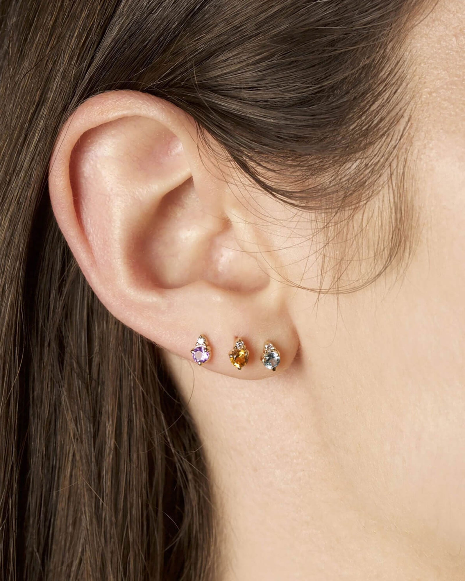 Quiet Icon-Birthstone Studs | February-Earrings-Rhodium Plated Sterling Silver, Cubic Zirconia-Blue Ruby Jewellery-Vancouver Canada