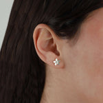 Tashi-Blossom Studs-Earrings-Brushed Sterling Silver, Cubic Zirconia-Blue Ruby Jewellery-Vancouver Canada