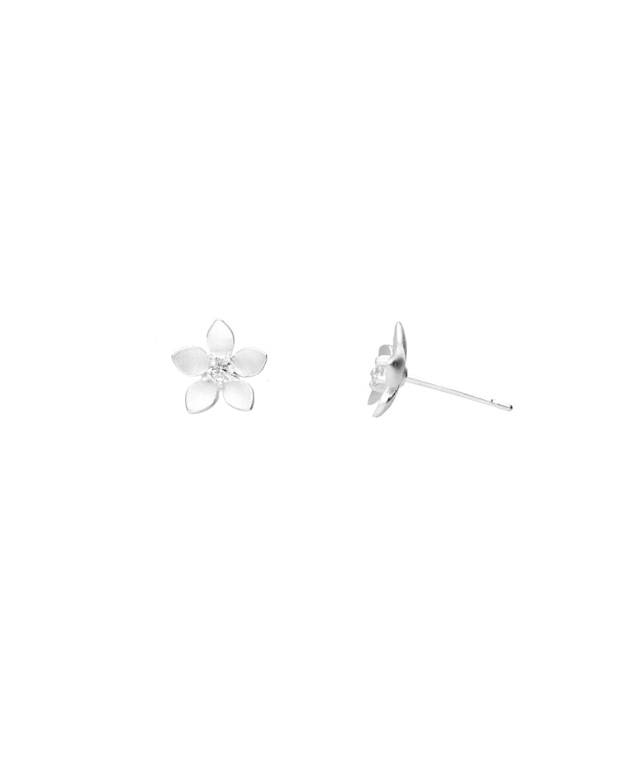 Tashi-Blossom Studs-Earrings-Brushed Sterling Silver, Cubic Zirconia-Blue Ruby Jewellery-Vancouver Canada