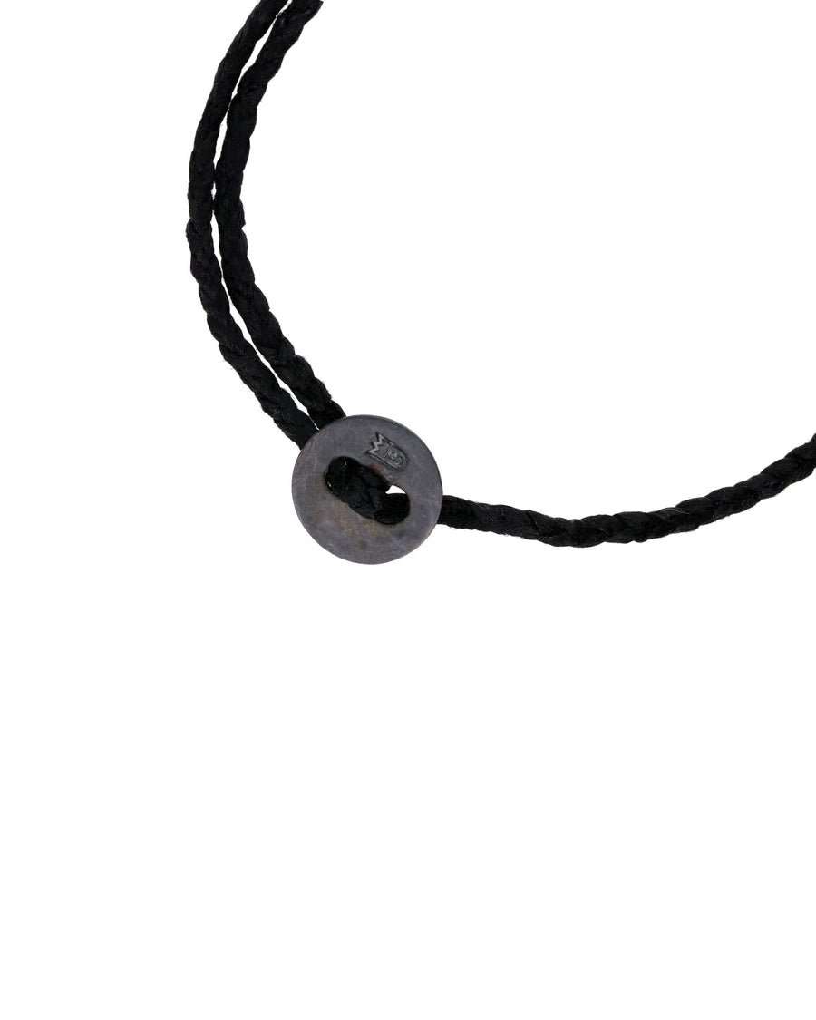 Braided Button Slider Bracelet-Men's-Scosha Men-Oxidized Sterling Silver, Black-Blue Ruby Jewellery-Vancouver-Canada