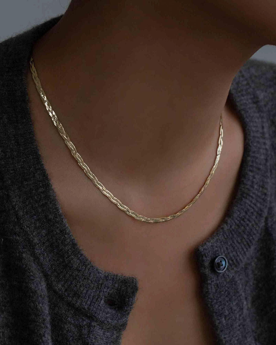 Leah Alexandra Fine-Braided Herringbone Necklace-Necklaces-10k Yellow Gold-Blue Ruby Jewellery-Vancouver Canada