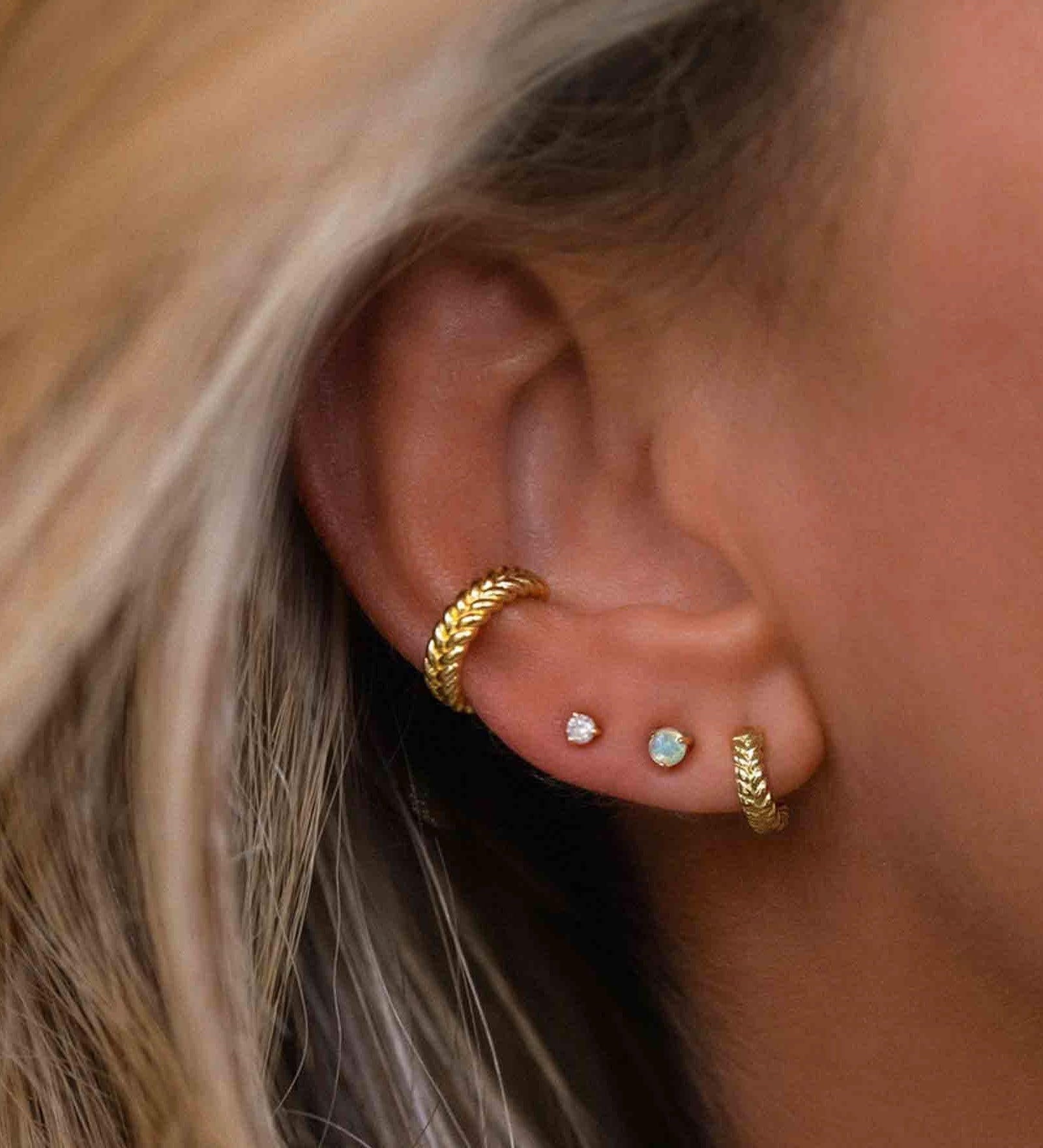 Leah Alexandra-Braided Mini Hoops-Earrings-14k Gold Vermeil-Blue Ruby Jewellery-Vancouver Canada
