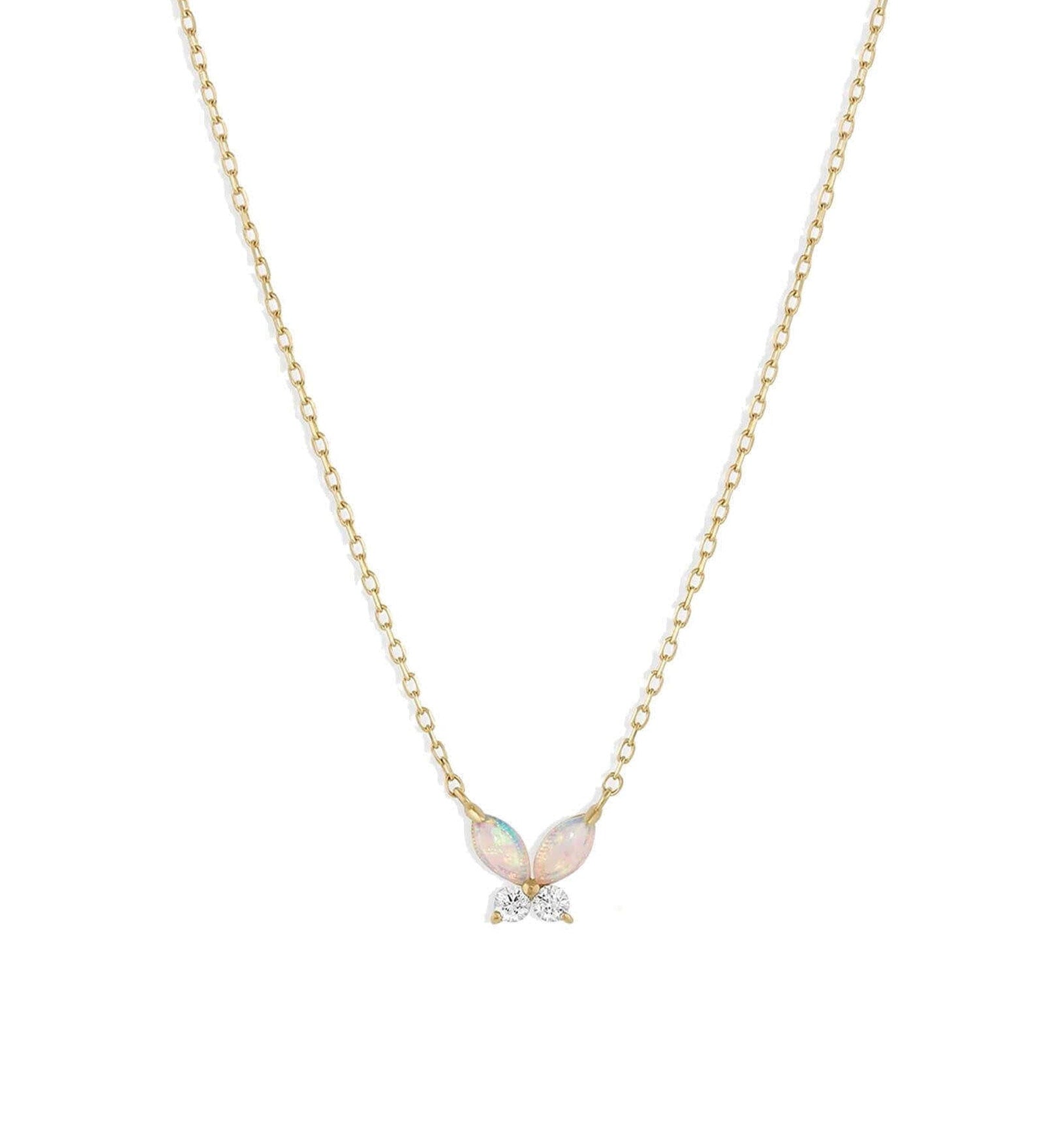 Quiet Icon-Butterfly Opal + CZ Necklace-Necklaces-14k Gold Vermeil, Cubic Zirconia-Blue Ruby Jewellery-Vancouver Canada