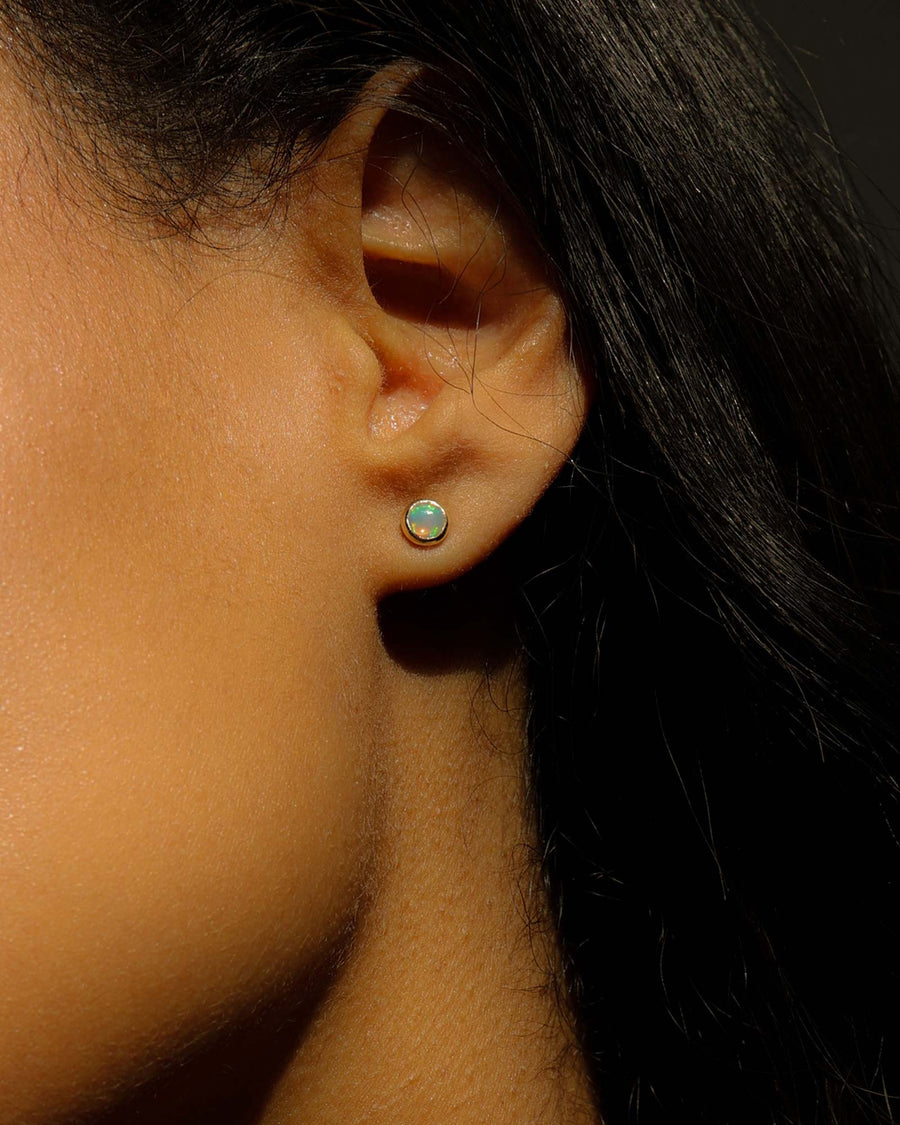 Leah Alexandra-Cabachon Studs-Earrings-10k Yellow Gold, Opal-Blue Ruby Jewellery-Vancouver Canada
