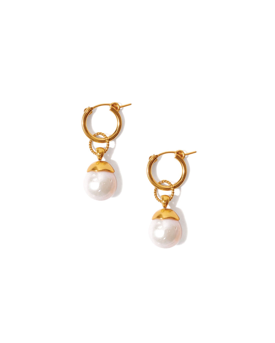 Chan Luu-Cap Pearl Huggies-Earrings-18k Gold Vermeil, White Pearl-Blue Ruby Jewellery-Vancouver Canada