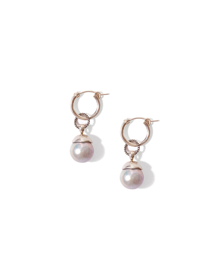 Chan Luu-Cap Pearl Huggies-Earrings-Sterling Silver, Grey Pearl-Blue Ruby Jewellery-Vancouver Canada