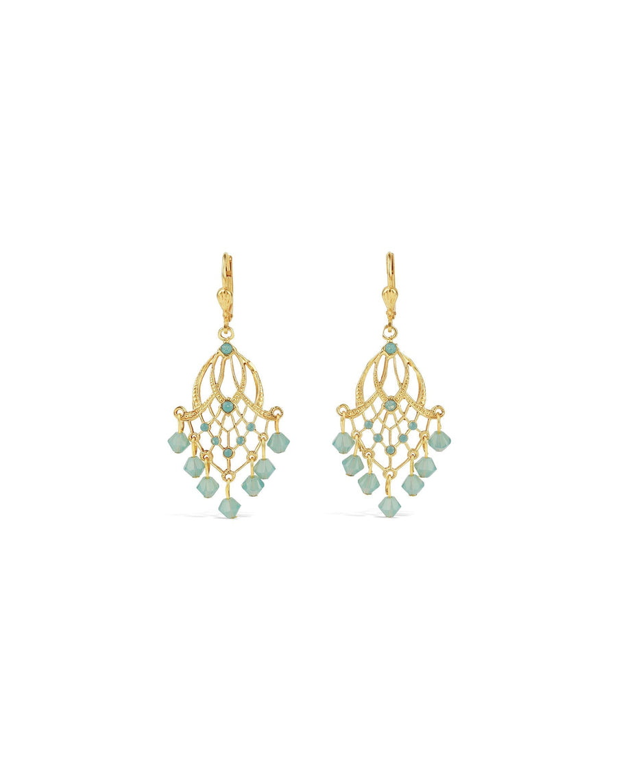 La Vie Parisienne-Cascade Crystal Hooks-Earrings-14k Gold Plated, Pacific Opal Crystal-Blue Ruby Jewellery-Vancouver Canada