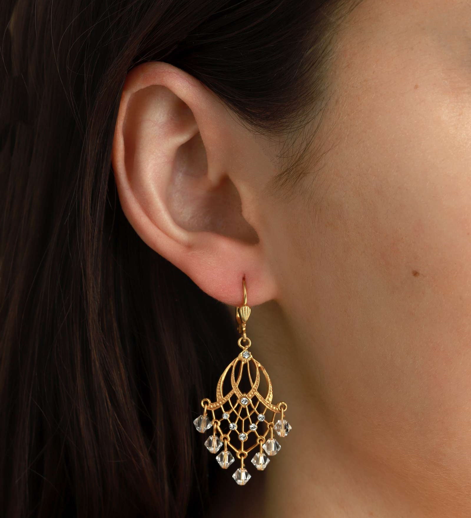 La Vie Parisienne-Cascade Crystal Hooks-Earrings-14k Gold Plated, White Crystal-Blue Ruby Jewellery-Vancouver Canada
