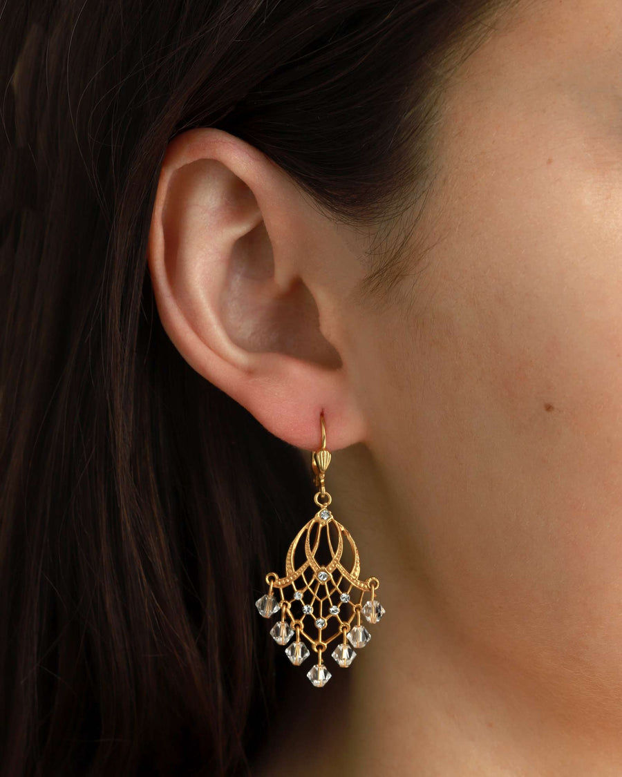 La Vie Parisienne-Cascade Crystal Hooks-Earrings-14k Gold Plated, White Crystal-Blue Ruby Jewellery-Vancouver Canada
