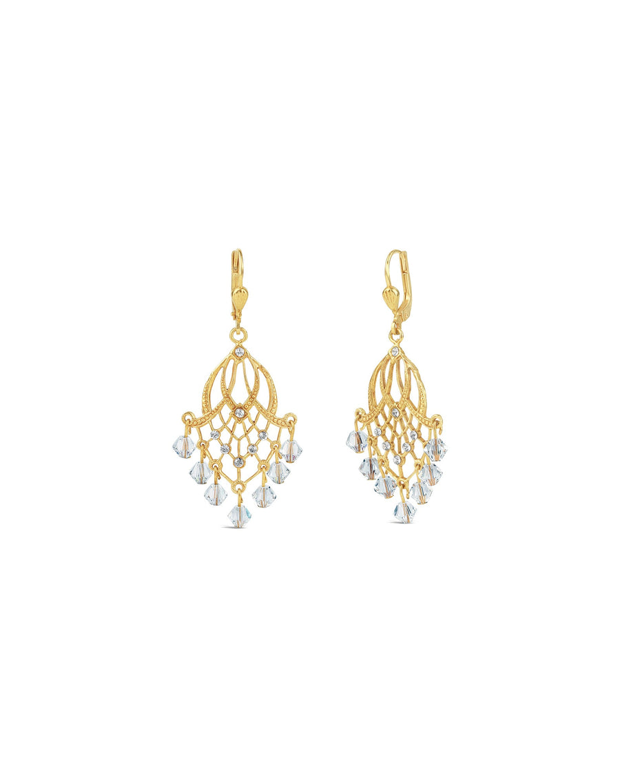La Vie Parisienne-Cascade Crystal Hooks-Earrings-14k Gold Plated, White Crystal-Blue Ruby Jewellery-Vancouver Canada