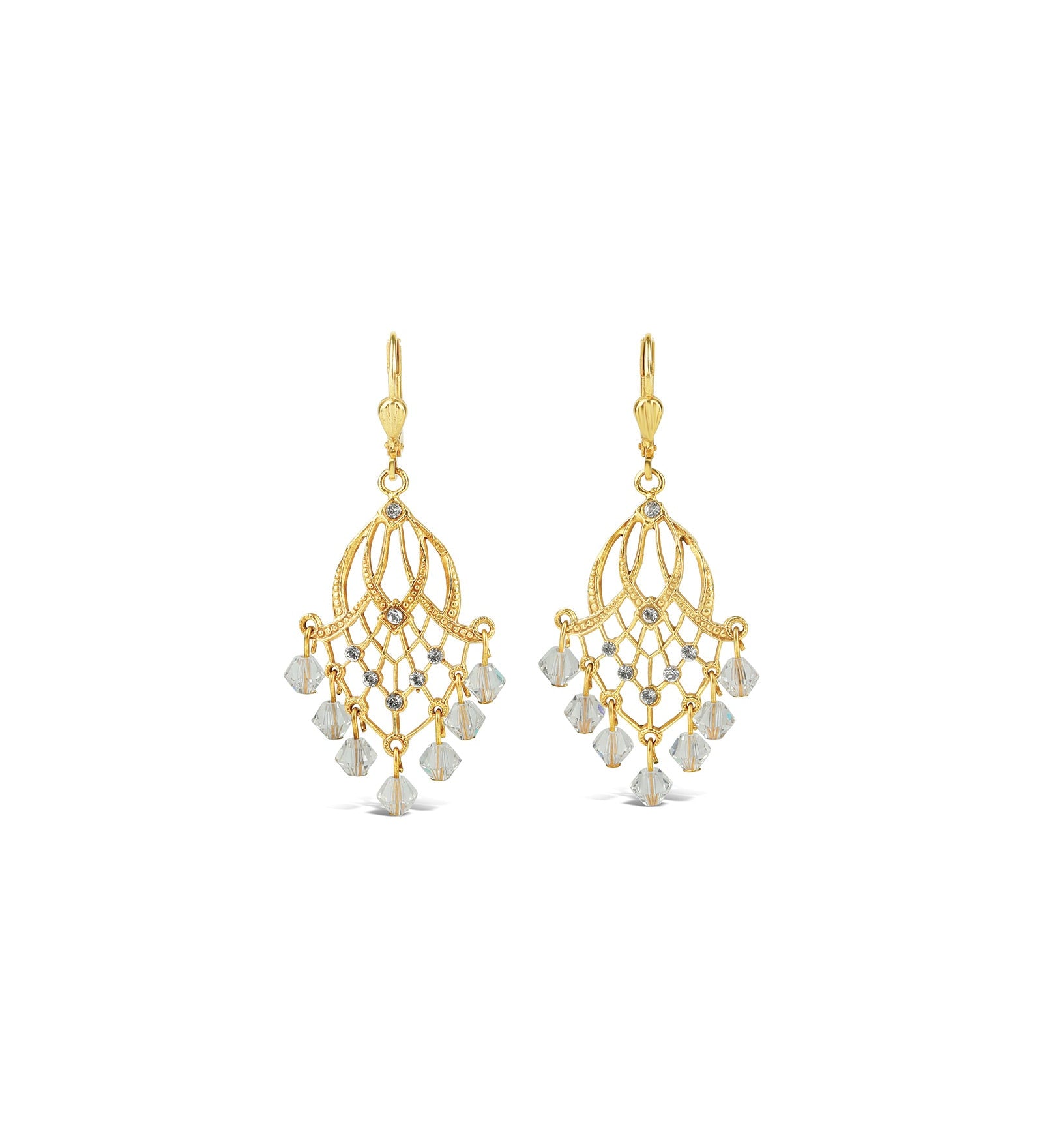La Vie Parisienne-Cascade Crystal Hooks-Earrings-14k Gold Plated, White Crystal-Blue Ruby Jewellery-Vancouver Canada