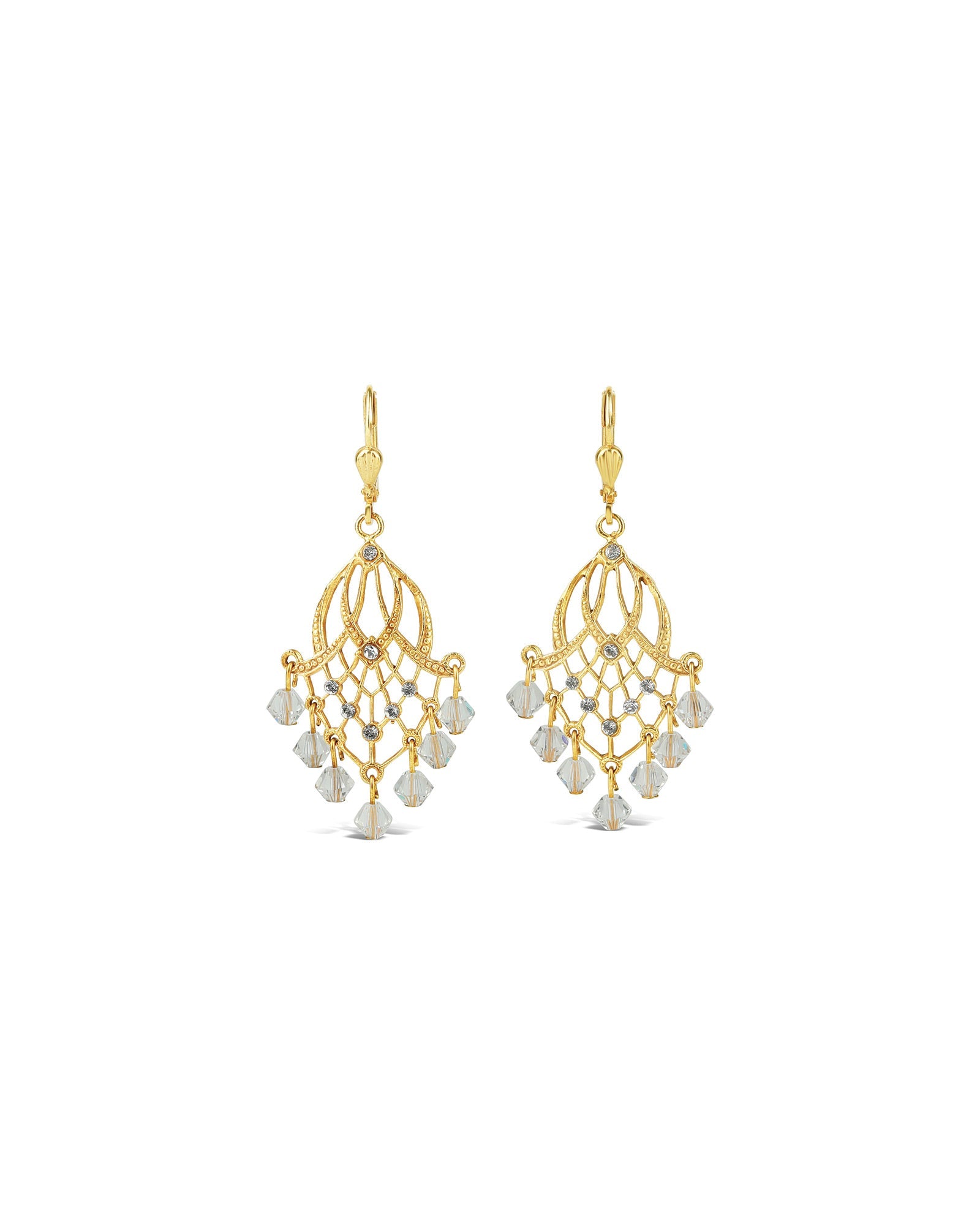 La Vie Parisienne-Cascade Crystal Hooks-Earrings-14k Gold Plated, White Crystal-Blue Ruby Jewellery-Vancouver Canada