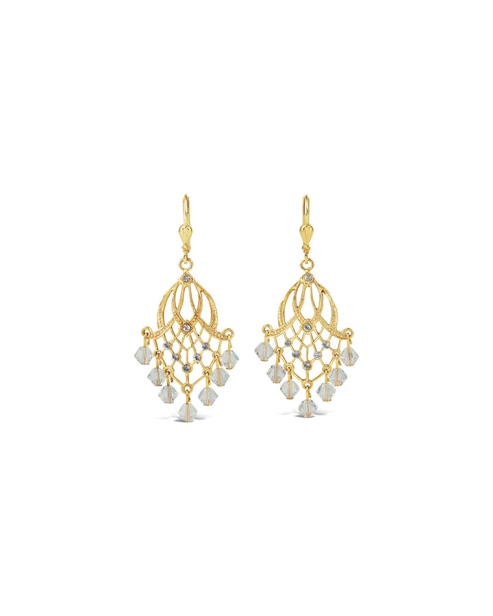 La Vie Parisienne-Cascade Crystal Hooks-Earrings-14k Gold Plated, White Crystal-Blue Ruby Jewellery-Vancouver Canada