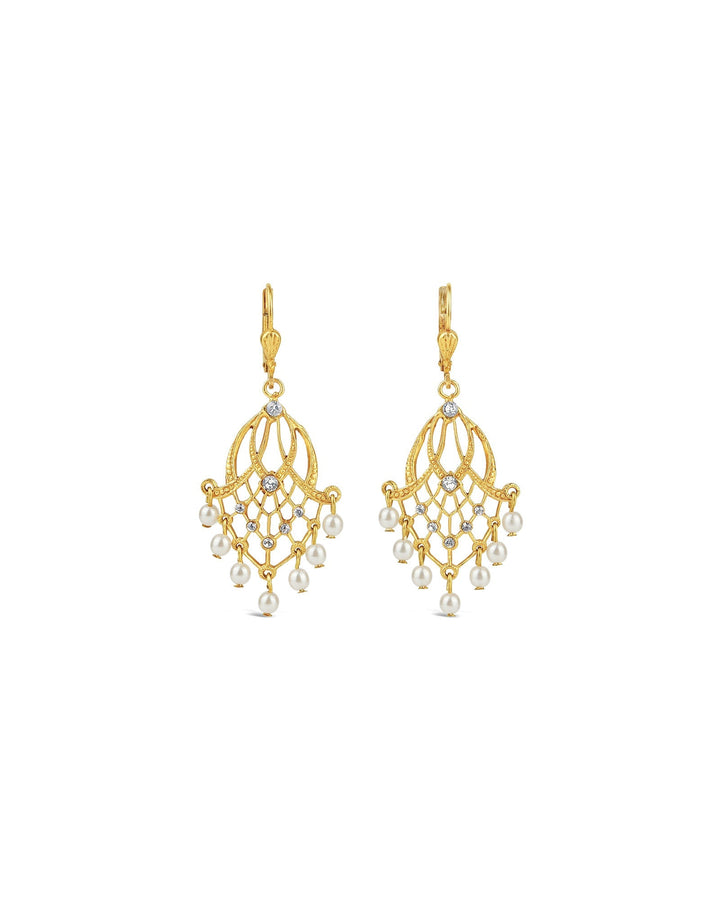 La Vie Parisienne-Cascade Crystal Hooks-Earrings-14k Gold Plated, White Pearl-Blue Ruby Jewellery-Vancouver Canada