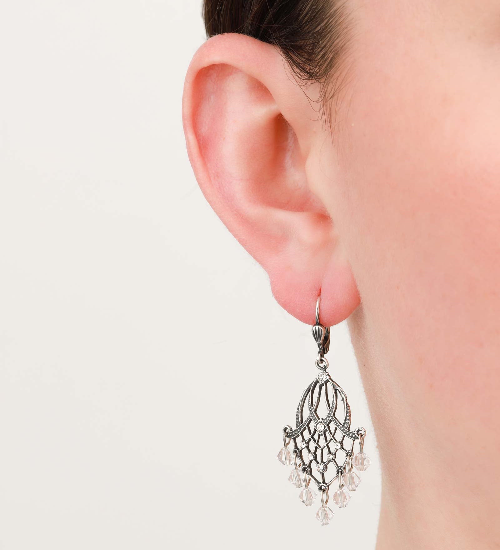 La Vie Parisienne-Cascade Crystal Hooks-Earrings-Sterling Silver Plated, White Crystal-Blue Ruby Jewellery-Vancouver Canada
