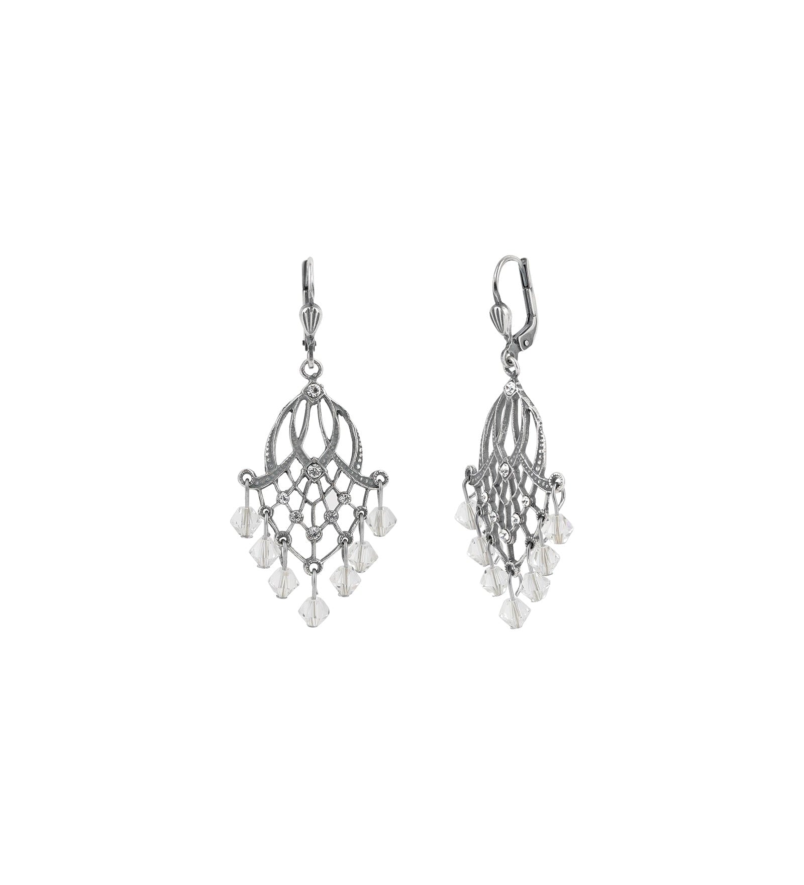La Vie Parisienne-Cascade Crystal Hooks-Earrings-Sterling Silver Plated, White Crystal-Blue Ruby Jewellery-Vancouver Canada