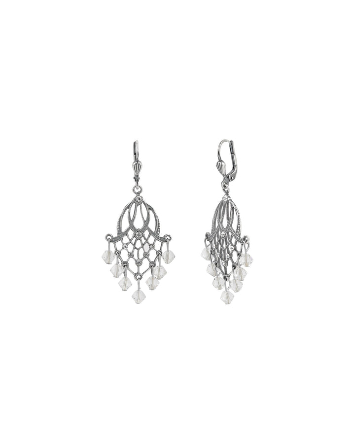 La Vie Parisienne-Cascade Crystal Hooks-Earrings-Sterling Silver Plated, White Crystal-Blue Ruby Jewellery-Vancouver Canada