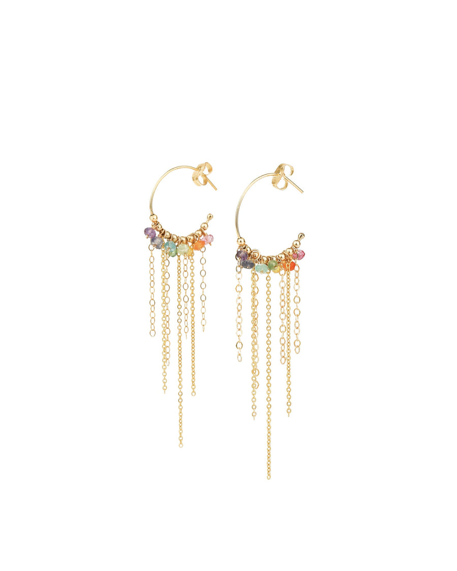Gem Jar-Chain Stone Drop Hoops-Earrings-14k Gold Filled, Multi-Blue Ruby Jewellery-Vancouver Canada