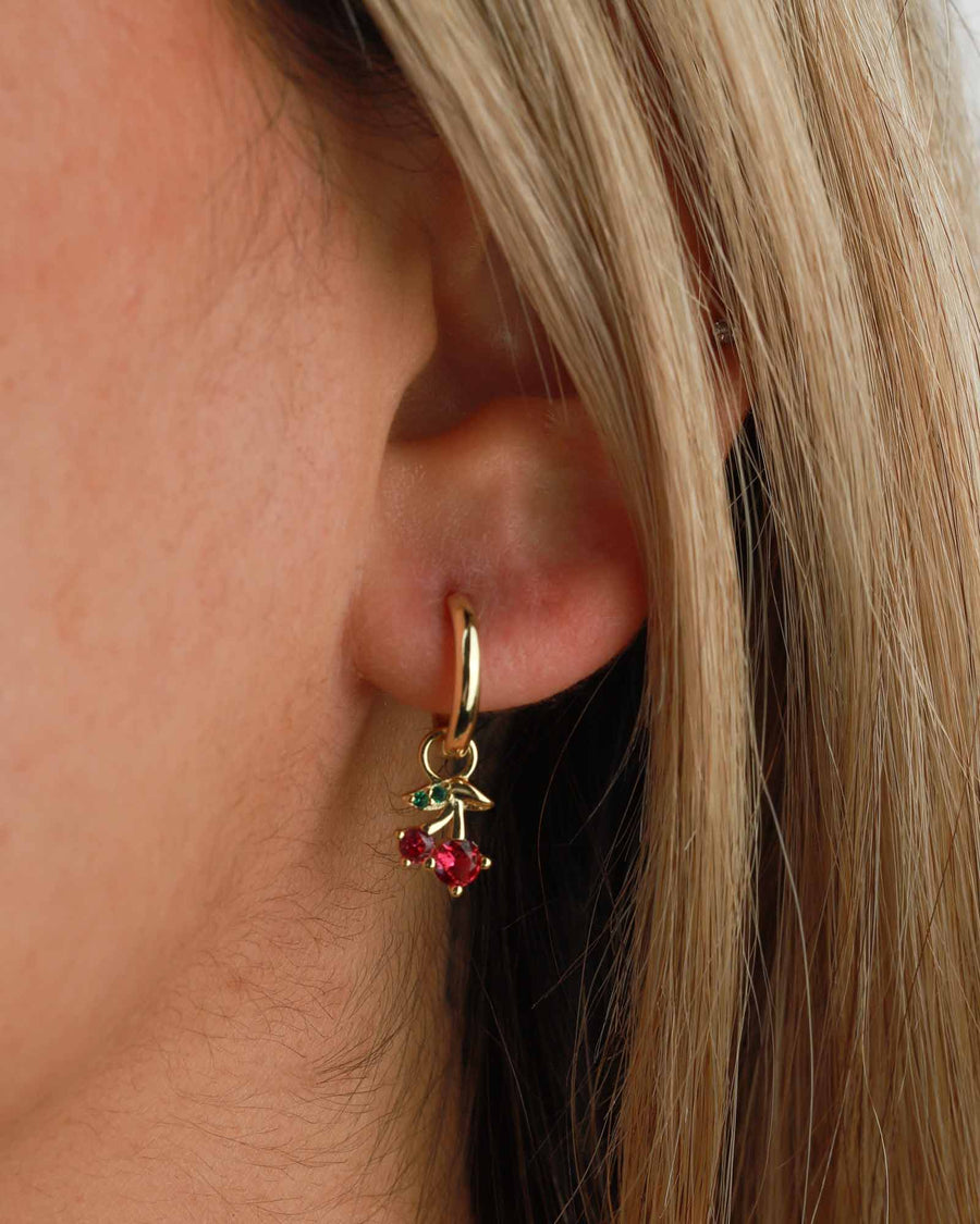 Quiet Icon-Cherry Drop Huggies | 12mm-Earrings-14k Gold Vermeil, Cubic Zirconia-Blue Ruby Jewellery-Vancouver Canada