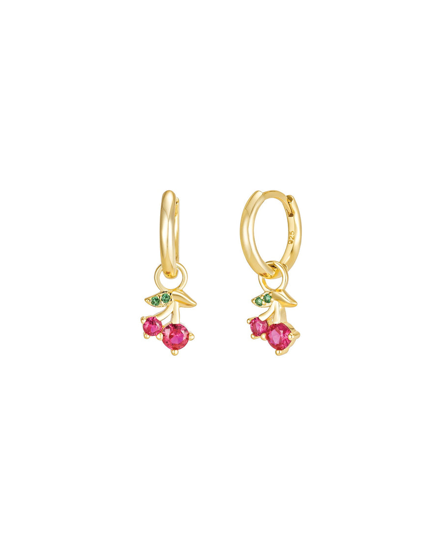 Quiet Icon-Cherry Drop Huggies | 12mm-Earrings-14k Gold Vermeil, Cubic Zirconia-Blue Ruby Jewellery-Vancouver Canada